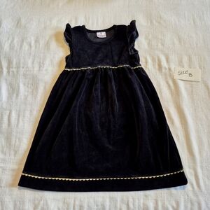 Hanna Andersson girls size 130 or 8 black velour dress with gold trim EUC